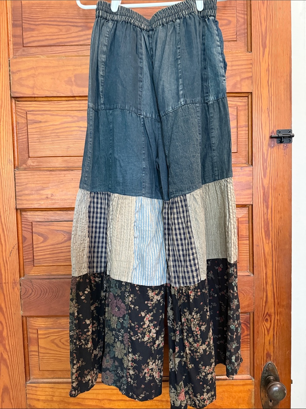 Patchwork Wide-Leg Pant in Denim Blue Multi - Picture 4 of 5